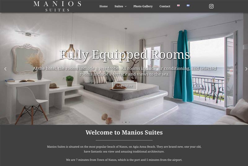 Κατασκευή ιστοσελίδας ξενοδοχείου Νάξος, δημιουργία ιστοσελίδας ξενοδοχείου Manios Suites Αγία Άννα Νάξος, κατασκευή ιστοσελίδων Νάξος