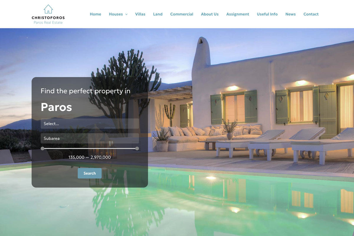 Κατασκευή ιστοσελίδας για εταιρεία Real Estate στην Πάρο, κατασκευή ιστοσελίδας μεσιτικού γραφείου στην Πάρο, Κατασκευή ιστοσελίδας real estate Paros